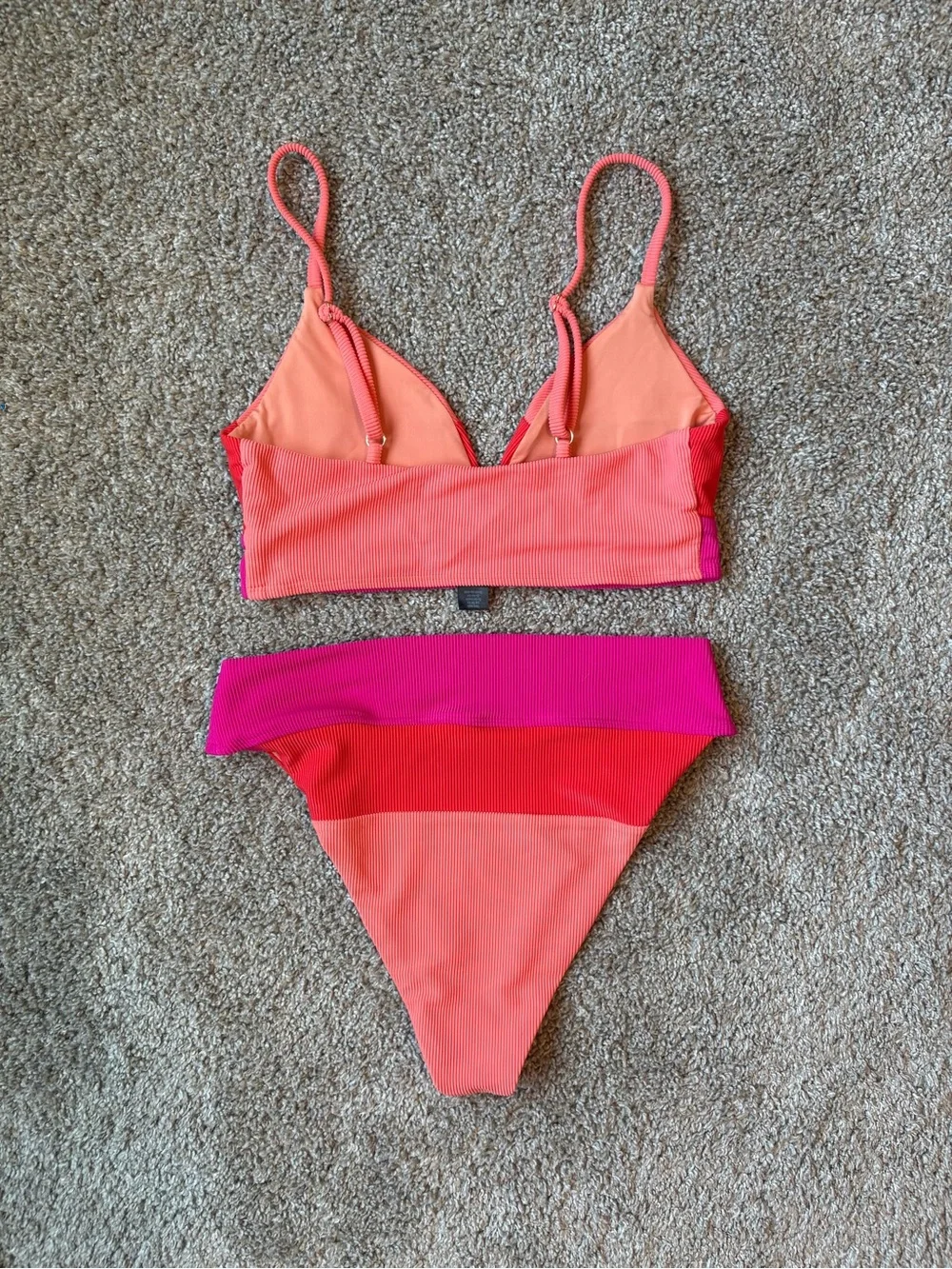 Beach Riot Neon Pink and Coral Colorblock Bikini Set